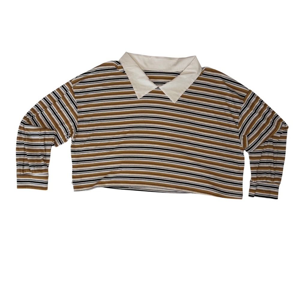 Striped Cropped Shirt with Collet